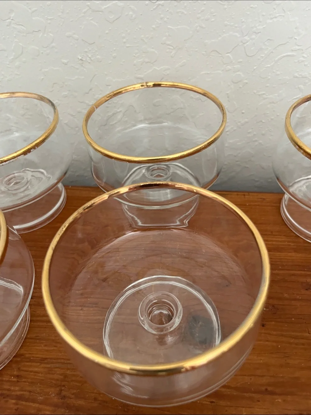 Set of 4 Vintage Glass Dessert Cups with Gold Rim
